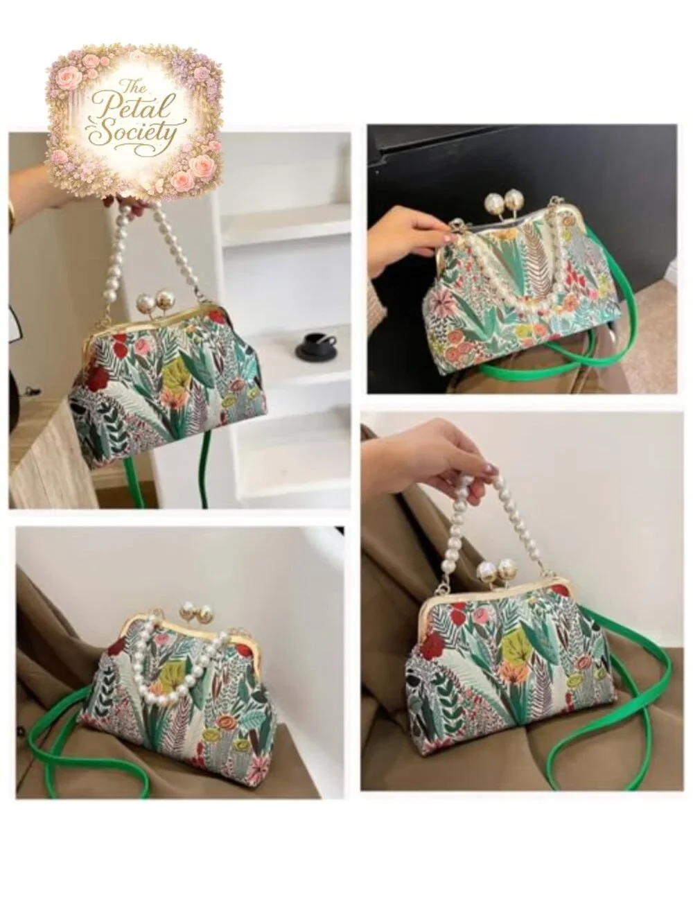 Floral & Leaf Print Crossbody Bag with Adjustable Strap - Women Trendy Handbag